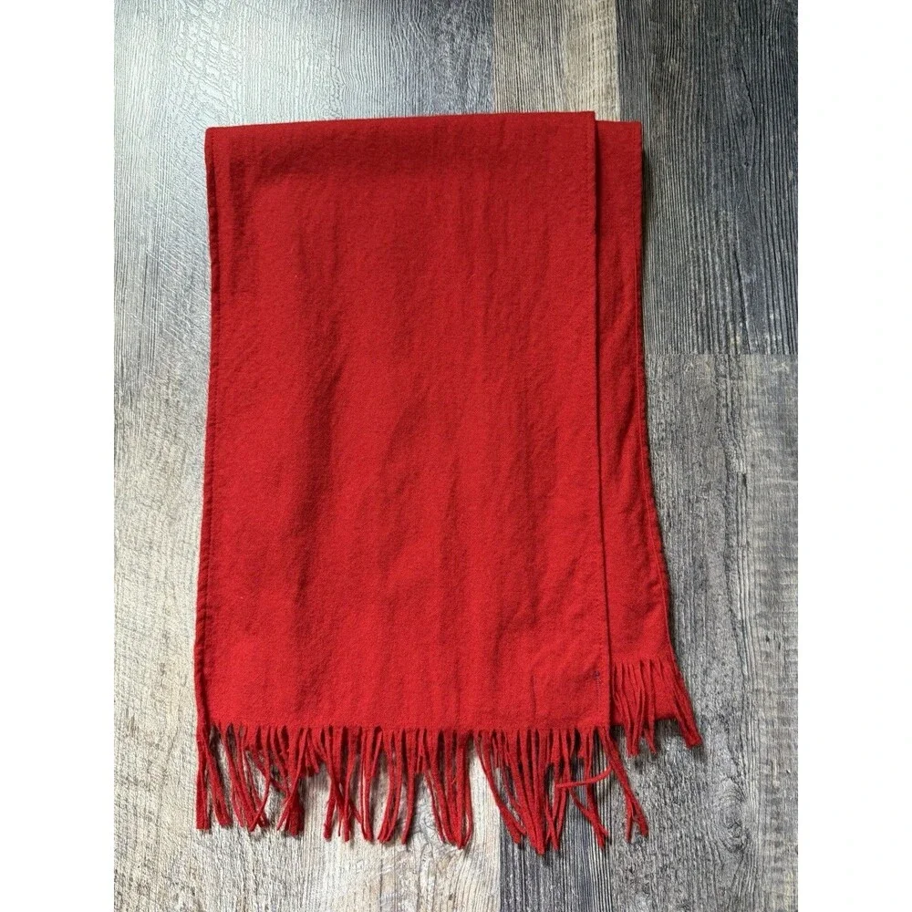 Vintage Pendleton Red Virgin Wool Fringe Scarf Made in USA Solid Winter Unisex